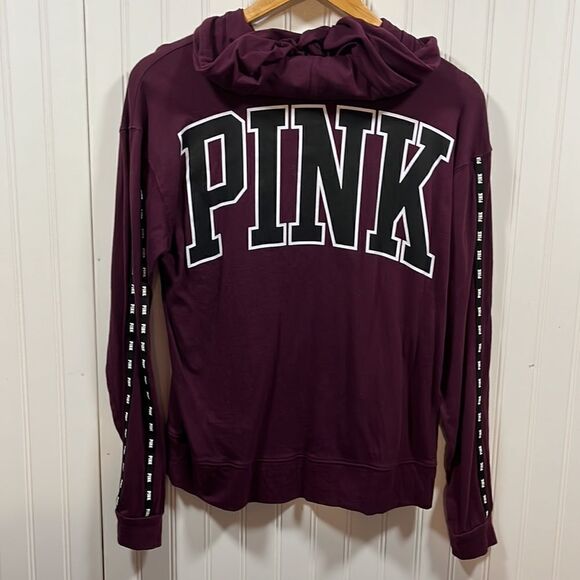 PINK burgundy cowl neck graphic hooded long sleeve pullover sweatshirt - Picture 6 of 7